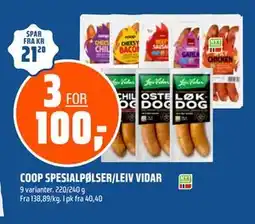 Coop Obs COOP SPESIALPØLSER/LEIV VIDAR tilbud