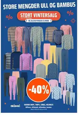 Coop Obs OKIDOKI BODY, TRØYE, LONGS, HELDRESS tilbud