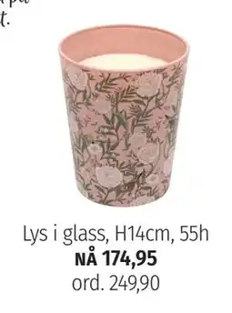 Nille Lys i glass, H14cm, 55h tilbud