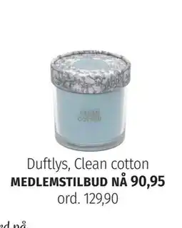 Nille Duftlys, Clean cotton, Medlemspris tilbud