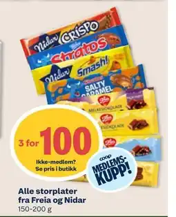 Coop Mega Alle storplater fra Freia og Nidar, Medlemspris tilbud