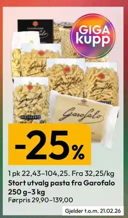 Gigaboks Stort utvalg pasta fra Garofalo 250 g-3 kg tilbud