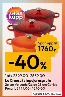 Gigaboks Le Creuset støpejernsgryte tilbud