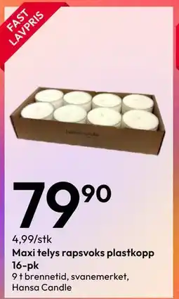 Gigaboks Maxi telys rapsvoks plastkopp 16-pk tilbud