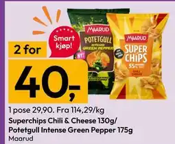 Gigaboks Superchips Chili & Cheese 130g/ Potetgull Intense Green Pepper 175g tilbud