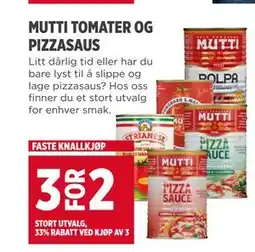 Meny MUTTI TOMATER OG PIZZASAUS tilbud
