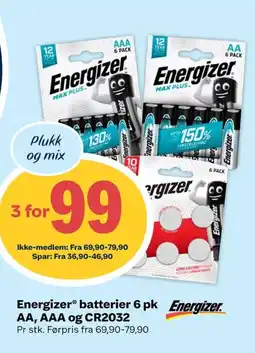 Coop Extra Energizer® batterier 6 pk Energizer. AA, AAA og CR2032 tilbud
