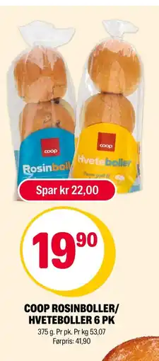 Coop Extra Coop rosinboller/ hveteboller 6 pk tilbud