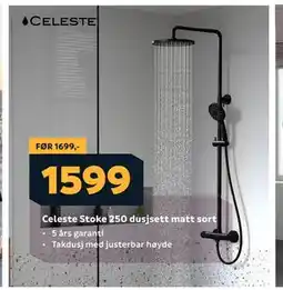 Megaflis Celeste Stoke 250 dusjsett matt sort tilbud