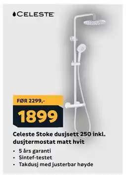 Megaflis Celeste Stoke dusjsett 250 inkl. dusjtermostat matt hvit tilbud