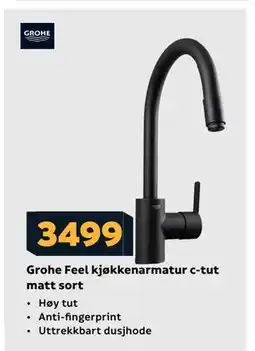 Megaflis Grohe Feel kjøkkenarmatur c-tut matt sort tilbud