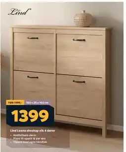 Megaflis Lind Leona skoskap eik 4 dører tilbud