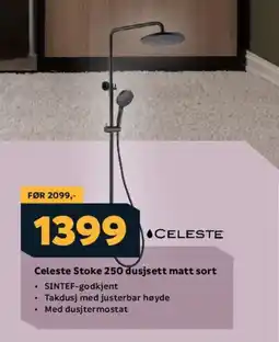 Megaflis Celeste stoke 250 dusjsett matt sort tilbud
