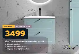 Megaflis LIND Comfort 60 baderomsmøbel lys blå tilbud