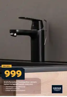 Megaflis GROHE Eurosmart cosmopolitan servant- batteri m/oppløftsventil matt sort tilbud
