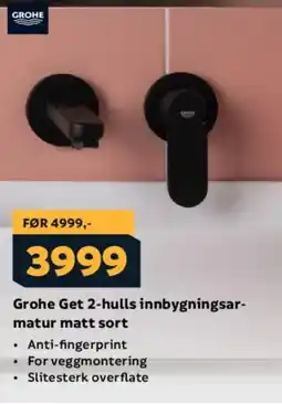 Megaflis GROHE Get 2-hulls innbygningsar- matur matt sort tilbud