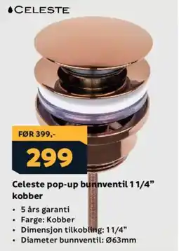 Megaflis CELESTE Pop-up bunnventil 11/4" kobber tilbud
