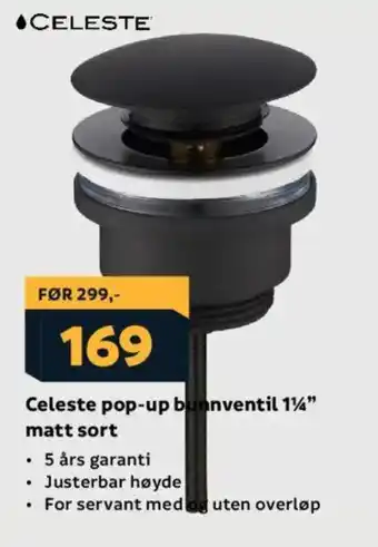 CELESTE Pop-up bunnventil 1/4" matt sort