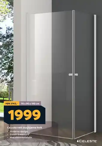 Celeste rett dusjhjørne hvit