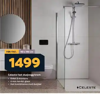 CELESTE Fast dusjvegg krom