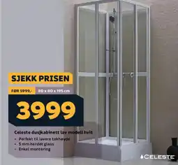 Megaflis CELESTE Dusjkabinett lav modell hvit tilbud