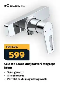 Megaflis CELESTE Stoke dusjbatteri ettgreps krom tilbud