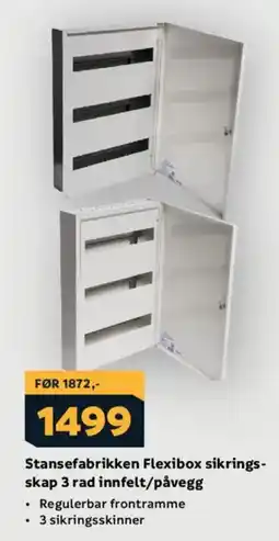 Megaflis Stansefabrikken flexibox sikrings- skap 3 rad innfelt/påvegg tilbud