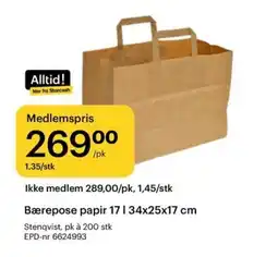 Storcash Bærepose papir 17 1 tilbud