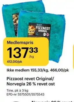 Storcash TINE Pizzaost revet original/ norvegia 26 % revet ost tilbud