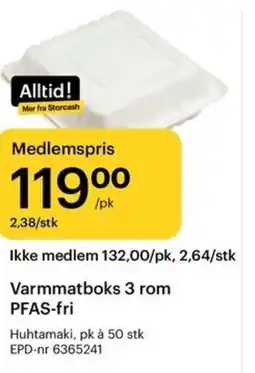 Storcash Varmmatboks 3 rom PFAS-fri tilbud
