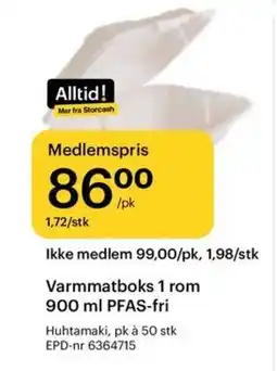 Storcash Varmmatboks 1 rom PFAS-fri tilbud