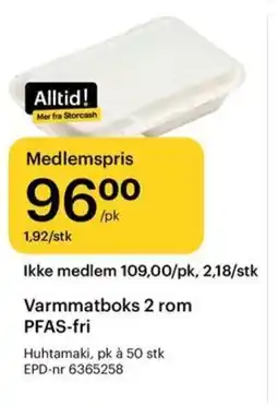 Storcash Varmmatboks 2 rom PFAS-fri tilbud