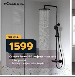 Megaflis Celeste Stoke 250 dusjsett matt sort tilbud
