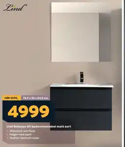 Megaflis Lind Bellevue 80 baderomsmøbel matt sort tilbud