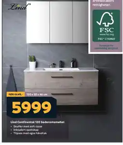 Megaflis Lind Continental 120 baderomsmøbel tilbud