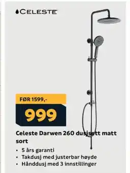 Megaflis Celeste Darwen 260 dusjsett matt sort tilbud