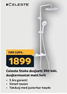 Megaflis Celeste Stoke dusjsett 250 inkl. dusjtermostat matt hvit tilbud