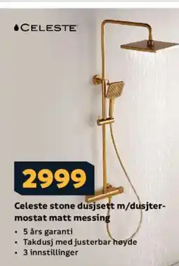 Megaflis Celeste stone dusjsett m/dusjter- mostat matt messing tilbud