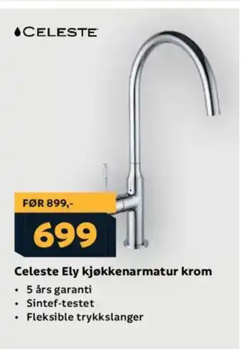 Megaflis Celeste Ely kjøkkenarmatur krom tilbud