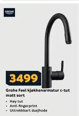 Megaflis Grohe Feel kjøkkenarmatur c-tut matt sort tilbud