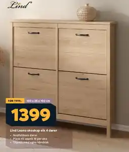 Megaflis Lind Leona skoskap eik 4 dører tilbud