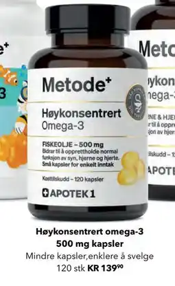Apotek 1 Høykonsentrert omega-3 500 mg kapsler tilbud