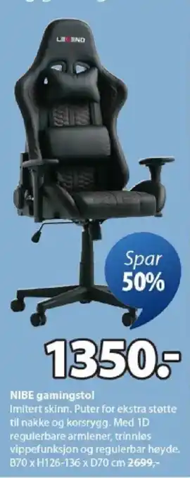 JYSK NIBE gamingstol tilbud
