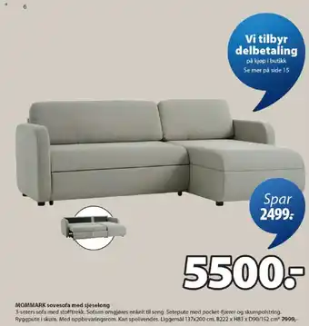 JYSK MOMMARK sovesofa med sjeselong tilbud