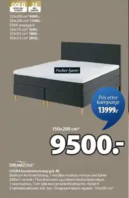 JYSK LYGNA kontinentalseng grå-40 tilbud