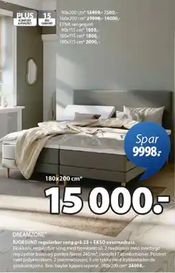 JYSK BJORSUND regulerbar seng grå-23 + EKSO overmadrass tilbud