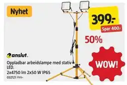 Jula Oppladbar arbeidslampe med stativ LED. 2x4750 lm 2x50 W IP65 tilbud