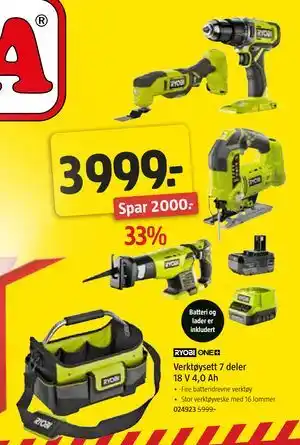 Verktøysett 7 deler 18 V 4,0 Ah