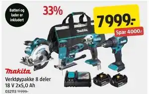 Jula Verktøypakke 8 deler 18 V 2x5,0 Ah tilbud