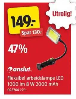 Jula Fleksibel arbeidslampe LED 1000 lm 8 W 2000 mAh tilbud